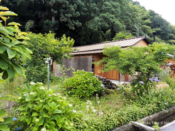 写真1:自宅を南東より見る。周辺の豊かな緑とすだれで夏の暮らしを実現する。