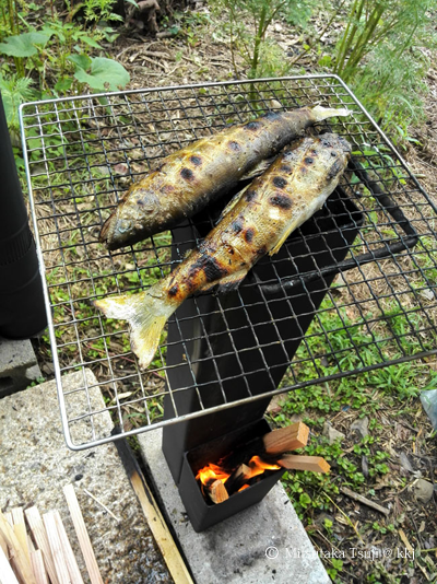 写真6:ロケコ(鋼管ロケットストーブ)で調理
